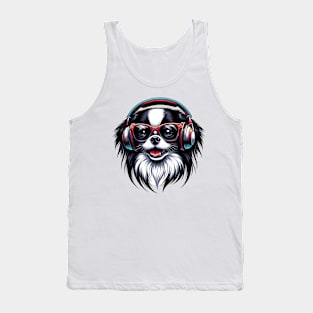 Smiling Japanese Chin DJ Rocks Bold Sunglasses Tank Top